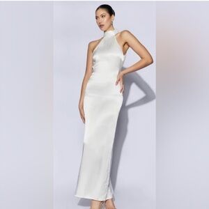 Meshki Claire Satin Drape Back Dress